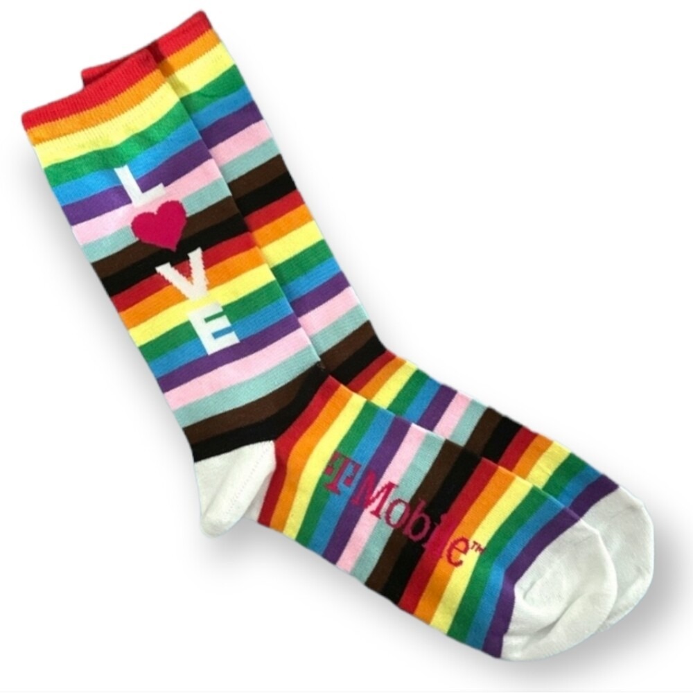 TMOBILE‎ Graphic  Pride Socks Fancy Rainbow LOVE Side Multicolor Limited Edition